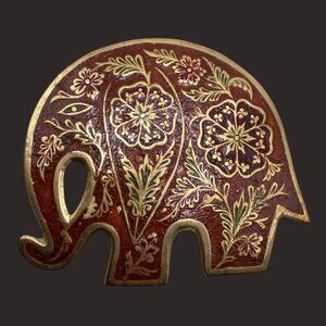 Vintage Brass Elephant Belt Buckle With Floral Design 1970's